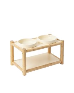 Field Dell Pet Feeding Stand With Two Plain Empty Bowls - Cream
