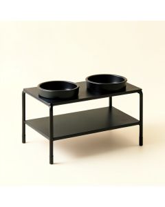 Spruce Dell Pet Feeding Stand With Two Plain Empty Bowls - Black (synthetic illustration; no displayed measurements)