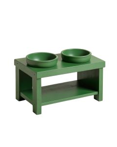 Birch Edge Pet Feeding Stand With Two Plain Empty Bowls - Green