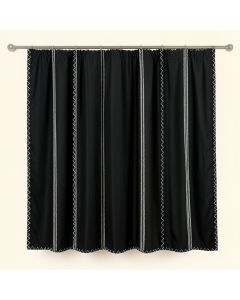 Pine Crossing Shower Curtain Hanging Flat From A Plain Rod - Black (synthetic illustration; no displayed measurements)