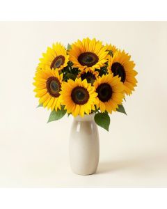 Silk Sunflowers Flower Arrangement In Vase (synthetic illustration; no displayed measurements)