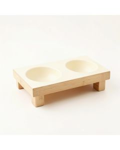 Linden Brook Pet Feeding Stand With Two Plain Empty Bowls - Cream (synthetic illustration; no displayed measurements)