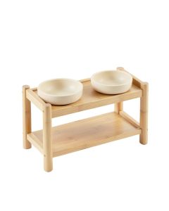 Olive Canyon Pet Feeding Stand With Two Plain Empty Bowls - Ivory (synthetic illustration; no displayed measurements)