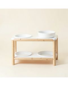 Glen Brook Pet Feeding Stand With Two Plain Empty Bowls - White (synthetic illustration; no displayed measurements)