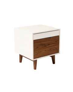 Revis Mid-Century Modern Two-Tone White And Walnut Finished 1 - Drawer Wood End Table (synthetic illustration; no displayed measurements)
