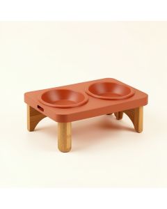 Summit Bridge Pet Feeding Stand With Two Plain Empty Bowls - Terracotta (synthetic illustration; no displayed measurements)