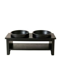 Willow Crest Pet Feeding Stand With Two Plain Empty Bowls - Black