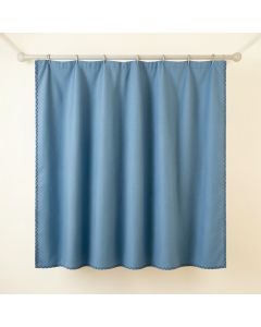 Aspen Dell Shower Curtain Hanging Flat From A Plain Rod - Blue (synthetic illustration; no displayed measurements)