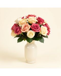 Artificial Real Touch Roses Floral Arrangement In Vase (synthetic illustration; no displayed measurements)