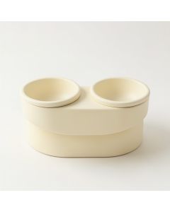 Elm Bridge Pet Feeding Stand With Two Plain Empty Bowls - Cream (synthetic illustration; no displayed measurements)