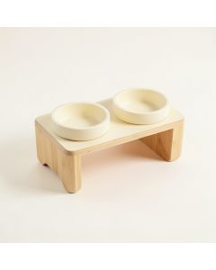 Pine Edge Pet Feeding Stand With Two Plain Empty Bowls - Cream (synthetic illustration; no displayed measurements)