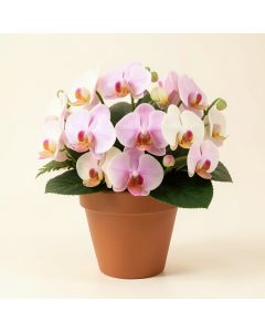 Triple Dancing Lady Silk Orchids Floral Arrangements In Pot (synthetic illustration; no displayed measurements)