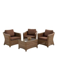 Breakwater Bay 3Pcs Patio Outdoor Rattan Furniture Set Brown W/ Cushioned Chairs Coffee Table