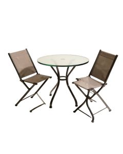 3Pcs Patio Bistro Set With 2 Folding Chairs & Table Outdoor Dining