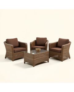 Breakwater Bay 3Pcs Patio Outdoor Rattan Furniture Set Brown W/ Cushioned Chairs Coffee Table (synthetic illustration; no displayed measurements)