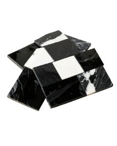 Linear Random Sized Natural Stone Mosaic Tile In Glossy Black/White