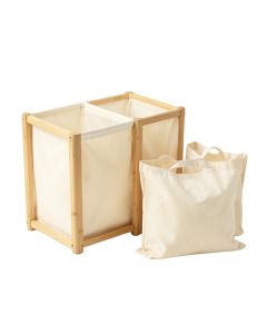 Maple Crest Laundry Sorting Station With Plain Removable Bags - Cream