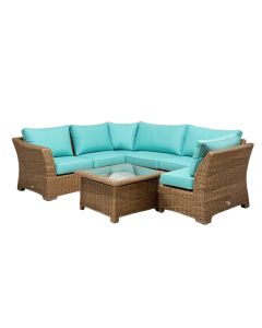 Latitude Run® 8Pcs Rattan Patio Conversation Set Outdoor Furniture Set W/ Turquoise Cushions