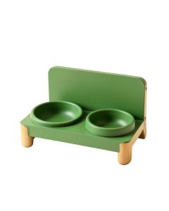 Birch Branch Pet Feeding Stand With Two Plain Empty Bowls - Green (synthetic illustration; no displayed measurements)