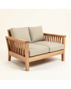 Safira Outdoor Acacia Wood Loveseat With Cushions (synthetic illustration; no displayed measurements)
