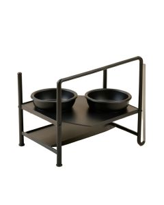 Brook Edge Pet Feeding Stand With Two Plain Empty Bowls - Black