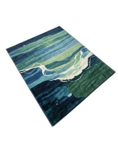 Ombre Hand Drawn Sea Waves Blue/Green Area Rug