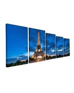 Dramatic Sky Over Ground View Of Paris Eiffel Tower 5 Piece Wall Art On Wrapped Canvas Set