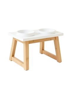 Hill Bridge Pet Feeding Stand With Two Plain Empty Bowls - White (synthetic illustration; no displayed measurements)