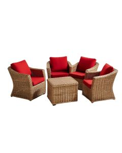 August Grove® 3Pcs Rattan Wicker Patio Conversation Set Outdoor Furniture Set W/ Red Cushion