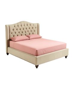 Button Tufted Wingback Standard King Bed With Nailhead Trim , Beige (synthetic illustration; no displayed measurements)
