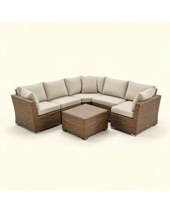 Falmouth 7 Piece Rattan Sectional Seating Group With Cushions (synthetic illustration; no displayed measurements)