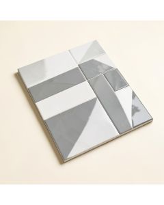 Linear Random Sized Metal Mosaic Tile In Glossy Gray/White (synthetic illustration; no displayed measurements)
