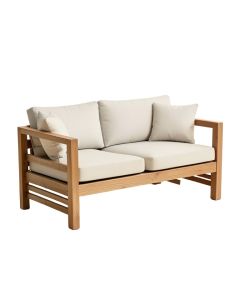 Eleanor Teak Patio Sofa With Cushions (synthetic illustration; no displayed measurements)