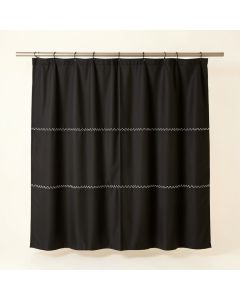 Harbor Falls Shower Curtain Hanging Flat From A Plain Rod - Black (synthetic illustration; no displayed measurements)
