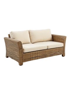 Ametra 122 '' Wide Outdoor Wicker Patio Sofa With Cushions (synthetic illustration; no displayed measurements)