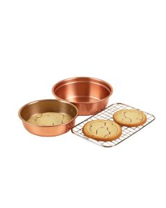Ayesha Bakeware 3 Piece Bakware Set With Cake Pan And Cookie Pan With Cooling Rack Set