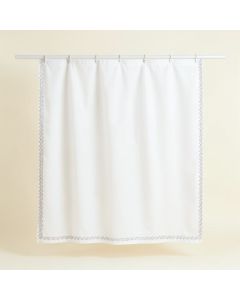 Cliff Dell Shower Curtain Hanging Flat From A Plain Rod - White (synthetic illustration; no displayed measurements)