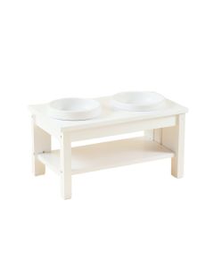 Summit Falls Pet Feeding Stand With Two Plain Empty Bowls - White
