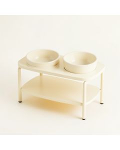 Spruce Bridge Pet Feeding Stand With Two Plain Empty Bowls - Ivory (synthetic illustration; no displayed measurements)