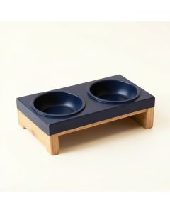 Oak Crest Pet Feeding Stand With Two Plain Empty Bowls - Navy (synthetic illustration; no displayed measurements)