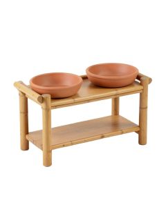 Maple Bridge Pet Feeding Stand With Two Plain Empty Bowls - Terracotta (synthetic illustration; no displayed measurements)