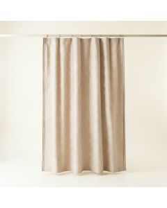 River Crest Shower Curtain Hanging Flat From A Plain Rod - Beige (synthetic illustration; no displayed measurements)