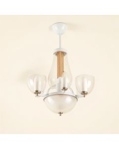 Osma 6 - Light Shaded Tiered Chandelier With Wood Accents (synthetic illustration; no displayed measurements)