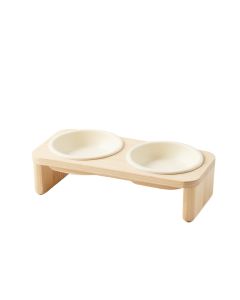 Cedar Brook Pet Feeding Stand With Two Plain Empty Bowls - Ivory