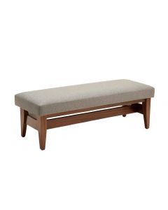 Cutts Mid-Century Modern Greyish Beige Fabric Upholstered Walnut Finished Bench (synthetic illustration; no displayed measurements)