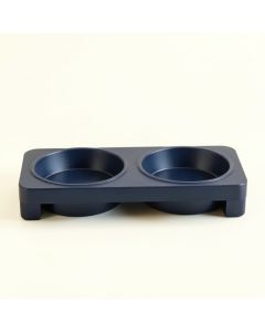 Juniper Bend Pet Feeding Stand With Two Plain Empty Bowls - Navy (synthetic illustration; no displayed measurements)