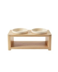Holly Crossing Pet Feeding Stand With Two Plain Empty Bowls - Beige