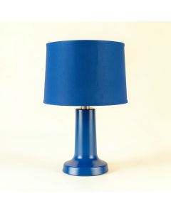 Vale Arc Table Lamp With A Plain Fabric Shade - Blue (synthetic illustration; no displayed measurements)