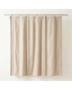 Ash Falls Shower Curtain Hanging Flat From A Plain Rod - Beige (synthetic illustration; no displayed measurements)
