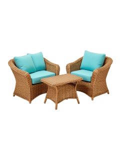 Winston Porter Rattan Wicker Patio Conversation Set W/ Table Turquoise Cushion